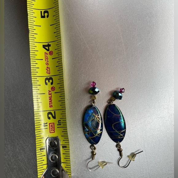 Statement Necklace Beaded Pendants Blue Purple Swirl Matching Earrings Bracelet - Picture 8 of 9